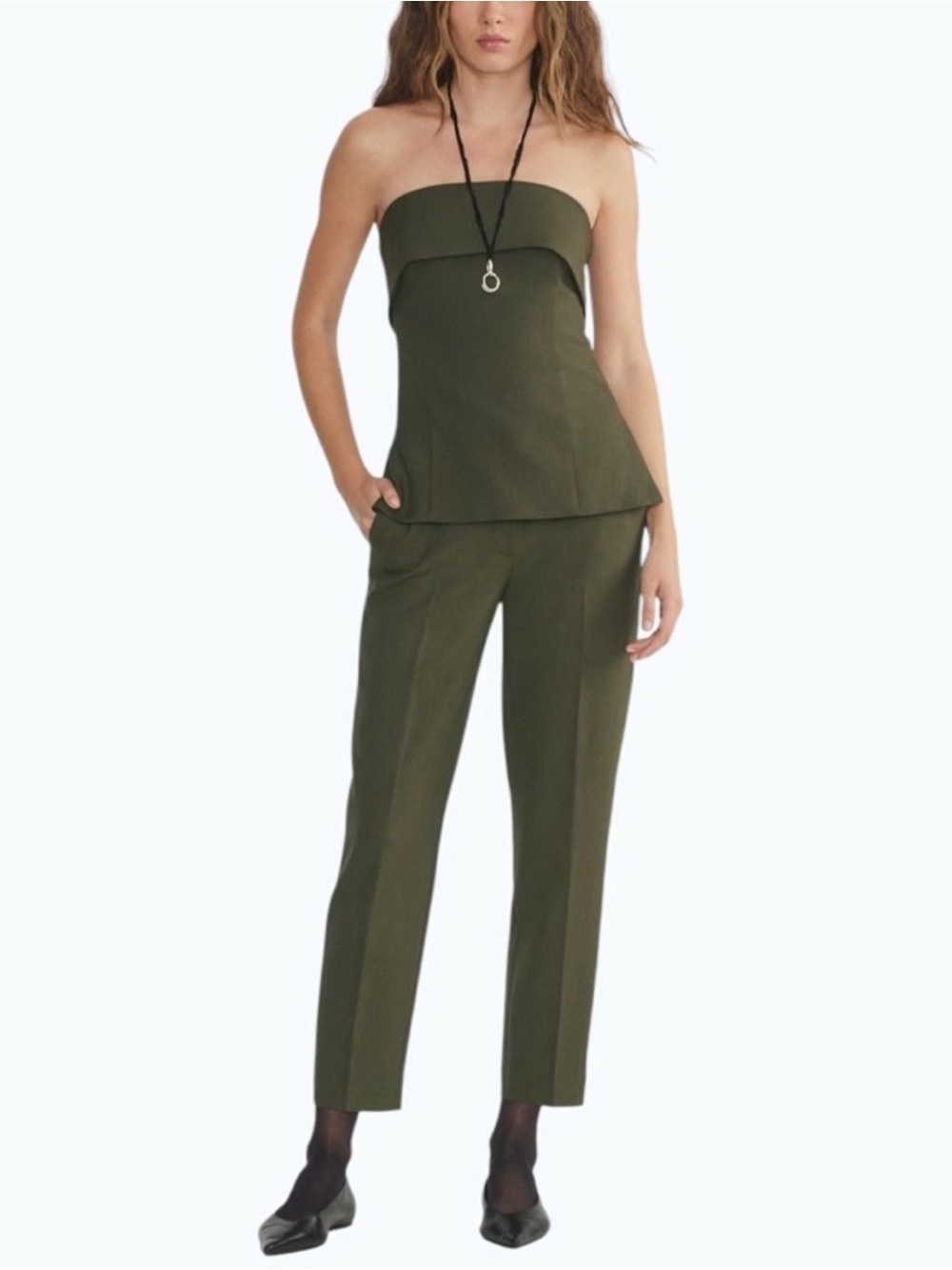 Babaton Markova Pant in Dark Olive Mid Rise Ankle Straight Trousers Aritzia